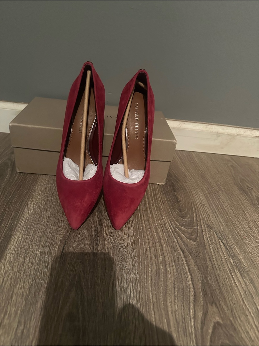 Donald J. Pliner Burgundy Suede Pointed Toe Block Heel Pumps - Picture 2 of 7